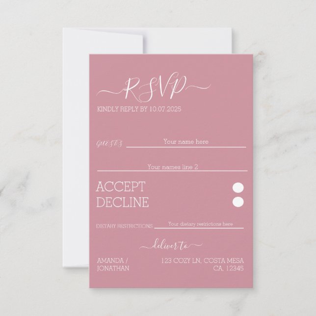 Minimalistische moderne Elegance Wedding RSVP Card (Vorderseite)