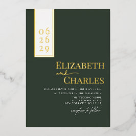 Minimalistische moderne, elegante Grüne Goldhochze Folieneinladung