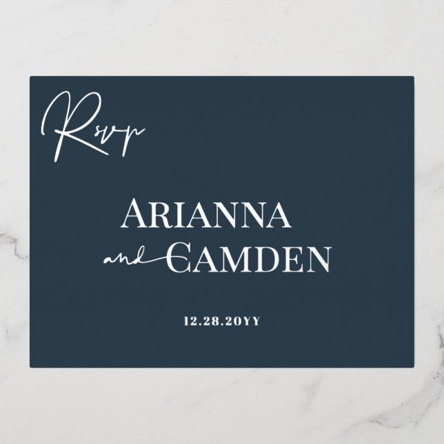 Minimalistische moderne elegante Navy Blue Silver  Folie Einladungspostkarte (Vorderseite)