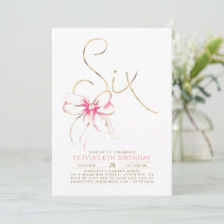 Minimalistische moderne elegante rosa Schleife 6.  Einladung
