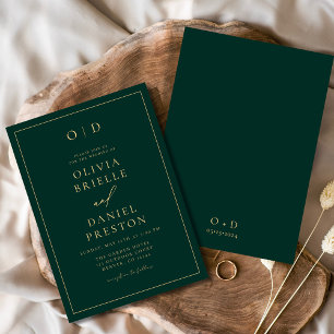 Minimalistische moderne Emerald Green Gold-Hochzei Einladung