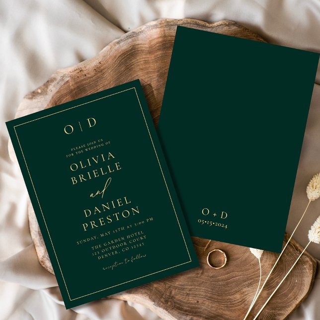 Minimalistische moderne Emerald Green Gold-Hochzei Einladung (Von Creator hochgeladen)