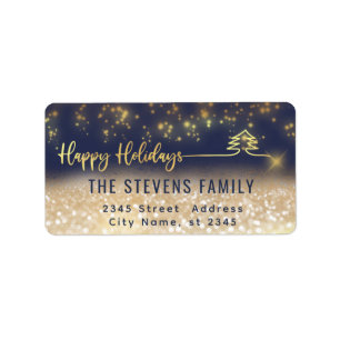 Minimalistische moderne Goldschrift Happy Holidays Adressaufkleber