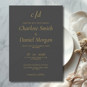 Minimalistische moderne graue Goldhochzeit Einladung
