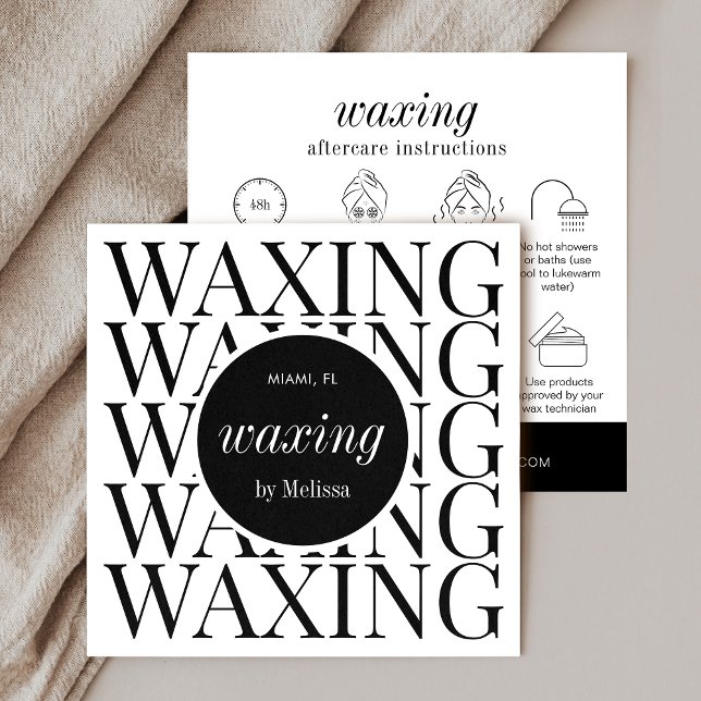 Minimalistische moderne Haarentfernungswaxkarte Quadratische Visitenkarte (Waxing aftercare instructions cards with icons and space for your logo and contact details)
