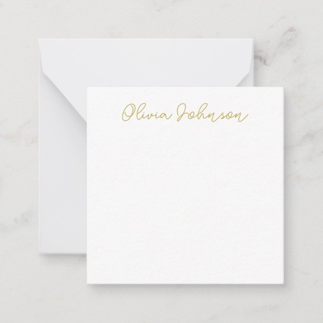 Minimalistische moderne Handschrift Gold White Not Mitteilungskarte (Vorderseite)