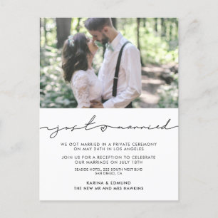 Minimalistische moderne Handschrift Just heiratet Postkarte