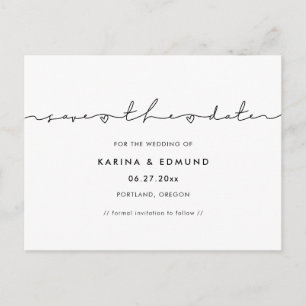 Minimalistische moderne Handschrift Save the Date Postkarte