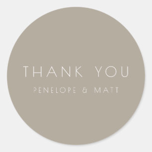 Minimalistische moderne Hochzeit Danke Taupe Brown Runder Aufkleber
