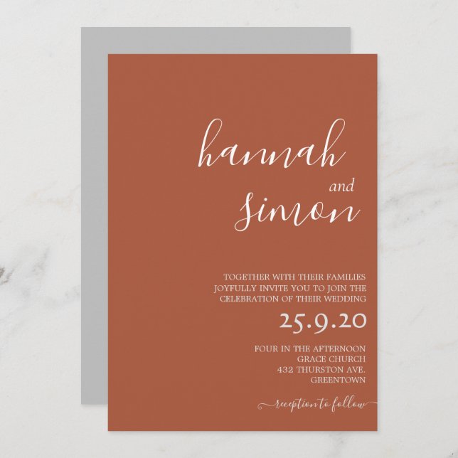 Minimalistische moderne Hochzeit im Herbst Einladu (Vorne/Hinten)