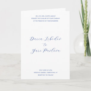 Minimalistische moderne Hochzeit in Kobaltblau Einladung