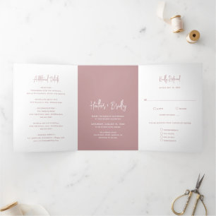 Minimalistische moderne Hochzeit in Rosa Dreifach Gefaltete Einladung