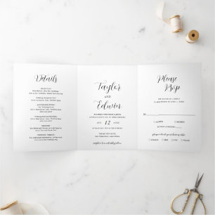 Minimalistische moderne Hochzeit in Schwarz und We Dreifach Gefaltete Einladung