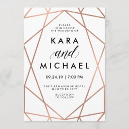 Minimalistische moderne Imitate Rose Gold auf Weiß Einladung