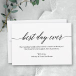 Minimalistische moderne Kalligrafie Dankeskarte<br><div class="desc">Moderne Elegant Schöne,  aber einfache Minimalistische Kalligrafie Beste Tag für Hochzeit Danke flache Note Card</div>