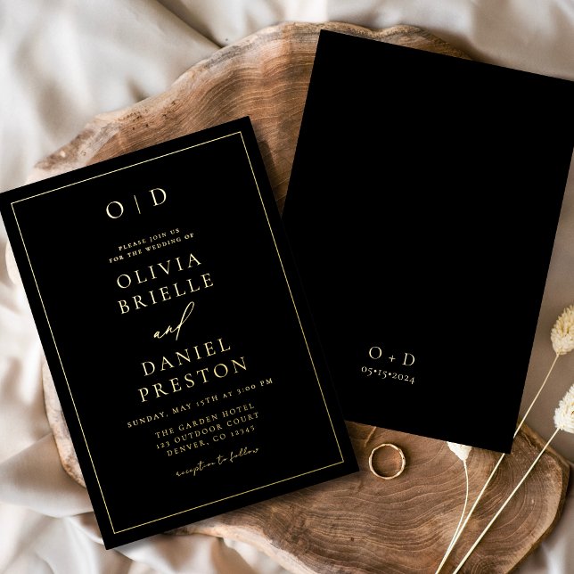 Minimalistische moderne Kalligrafie Schwarz-weiße  Folieneinladung (Von Creator hochgeladen)