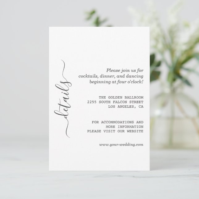 Minimalistische moderne kalligraphische Hochzeitde Begleitkarte (Stehend Vorderseite)