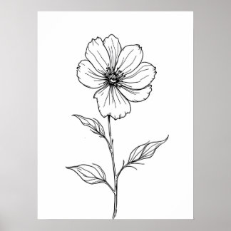 Minimalistische Moderne Kunst - Single Bloom Line Poster