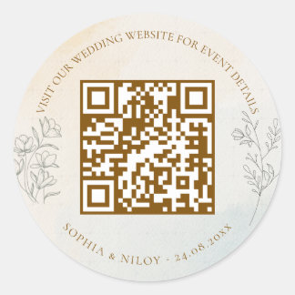 Minimalistische moderne Linienkunst Hochzeits-QR-C Runder Aufkleber