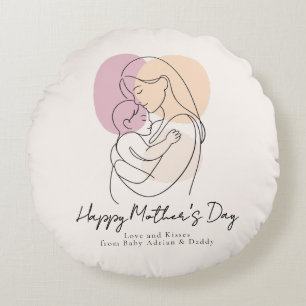 Minimalistische moderne Linienkunst Mama und Baby Rundes Kissen