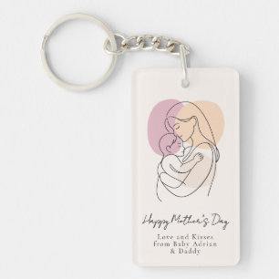 Minimalistische moderne Linienkunst Mama und Baby Schlüsselanhänger