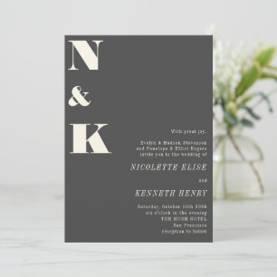 Minimalistische moderne Monogram Black Bold Weddin Einladung