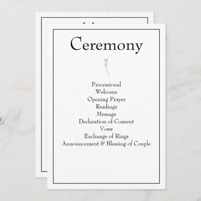 Minimalistische moderne Monogram Black & White Wed Programm (Vorne/Hinten)