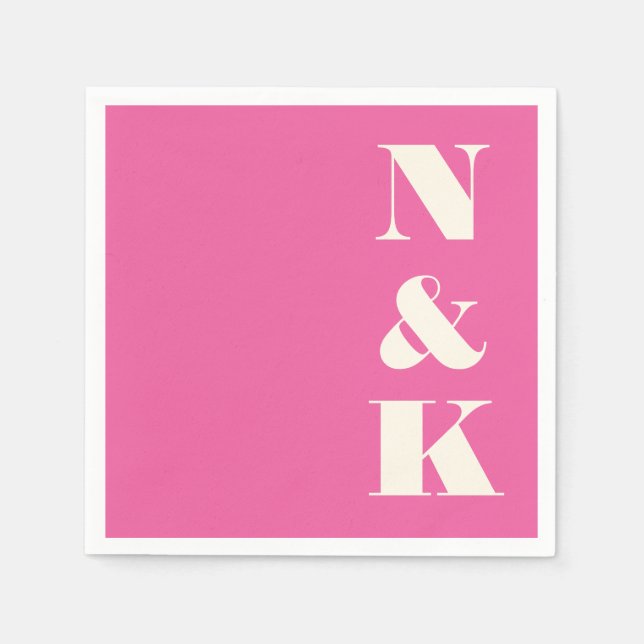 Minimalistische moderne Monogram Hot Pink Wedding Serviette (Vorderseite)