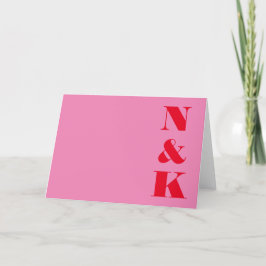 Minimalistische moderne Monogramm Rosa und Rote Ho Dankeskarte