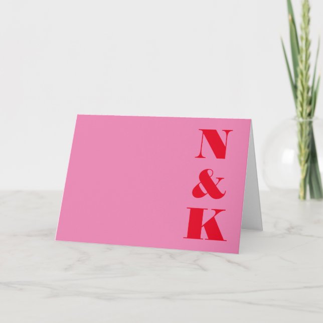 Minimalistische moderne Monogramm Rosa und Rote Ho Dankeskarte (Vorderseite)