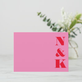 Minimalistische moderne Monogramm Rosa und Rote Ho Mitteilungskarte