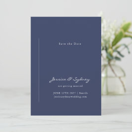 Minimalistische moderne Navy Blue Script Hochzeit Save The Date
