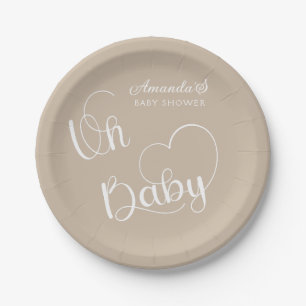 Minimalistische moderne, neutrale Beige-Babydusche Pappteller