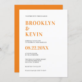 Minimalistische moderne Orangenhochzeit | QR-Code Einladung