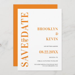 Minimalistische, moderne Orangenhochzeit Rette Save The Date