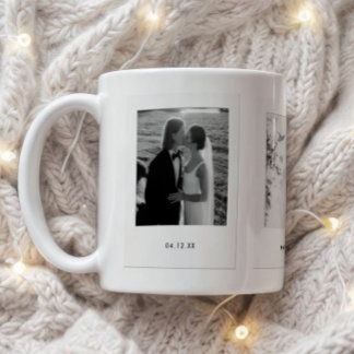 Minimalistische moderne Paar-3-Fotos-Hochzeit Kaffeetasse