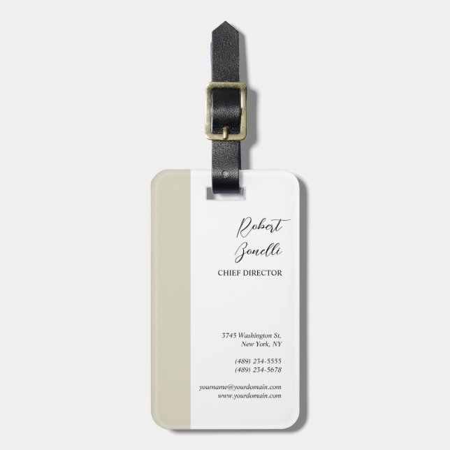 Minimalistische, moderne, pastellweiße Farbe Perso Gepäckanhänger (Vorderseite vertikal)