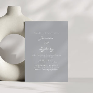 Minimalistische, moderne Pewter Gray Script Weddin Einladung