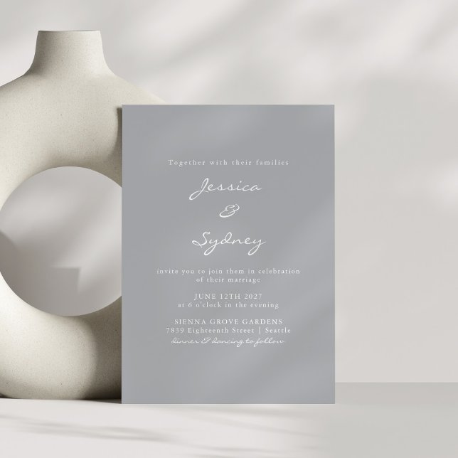 Minimalistische, moderne Pewter Gray Script Weddin Einladung (Von Creator hochgeladen)