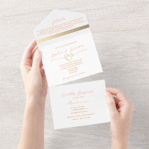 Minimalistische moderne Pfirsich-Fuzz-Hochzeit All In One Einladung