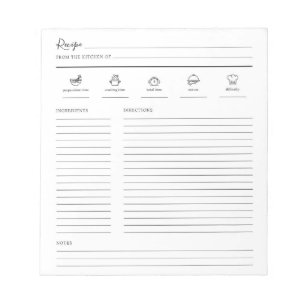 Minimalistische moderne Rezept-Sheet-Cookbook-Seit Notizblock