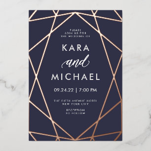 Minimalistische moderne Rose Gold in Dunkelblau    Folieneinladung