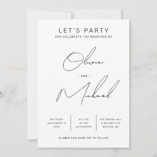 Minimalistische moderne saubere Schrift Hochzeit + Einladung