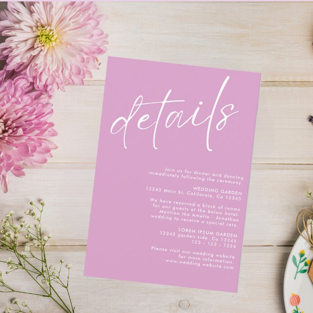 Minimalistische, moderne, schlichte Rosa Hochzeits Begleitkarte (Von Creator hochgeladen)