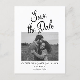 Minimalistische moderne Schrift Save the Date Post Ankündigungspostkarte