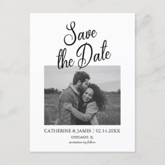 Minimalistische moderne Schrift Save the Date Post Ankündigungspostkarte