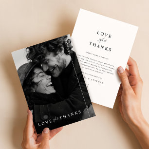 Minimalistische moderne Schwarz-Script-Foto-Hochze Dankeskarte