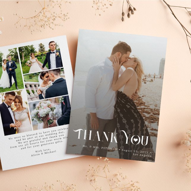 Minimalistische moderne Schwarz-Weiß-Hochzeit 6 Fo Dankeskarte (Von Creator hochgeladen)