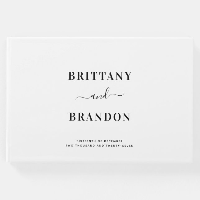 Minimalistische moderne Schwarz-Weiß-Hochzeit Gästebuch (Vorderseite)