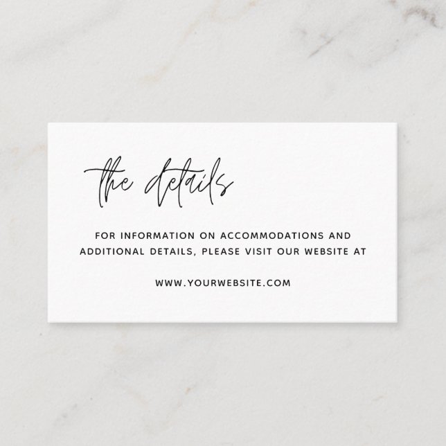 Minimalistische moderne Schwarz-Weiß-Hochzeitdetai Platzkarte (Vorderseite)